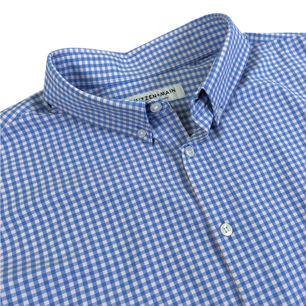 MIZZEN + MAIN Leeward Blue Gingham Performance Dress Shirt‎ XXL Trim